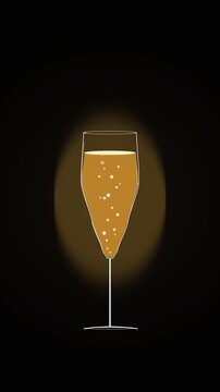 Pixel champagne glass loop animation with glowing bubbles