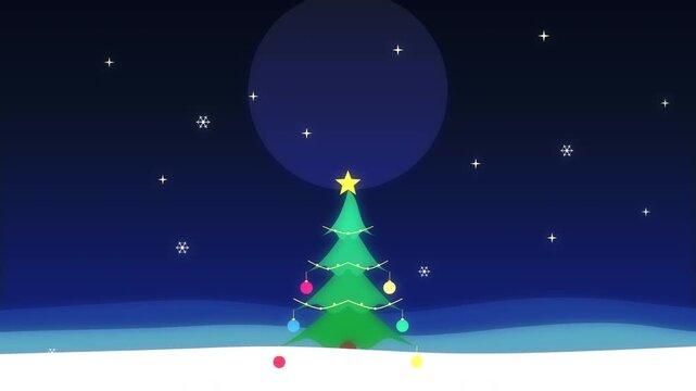 Pixel christmas tree loop snow night moon star animation winter holiday
