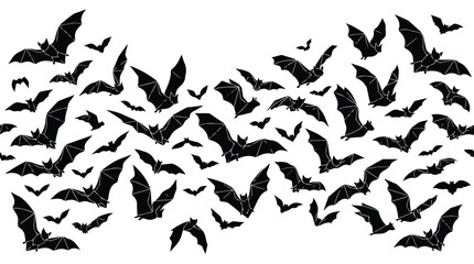 Fototapeta premium Geometric Black Bat Swarm Halloween Border Vector Illustration