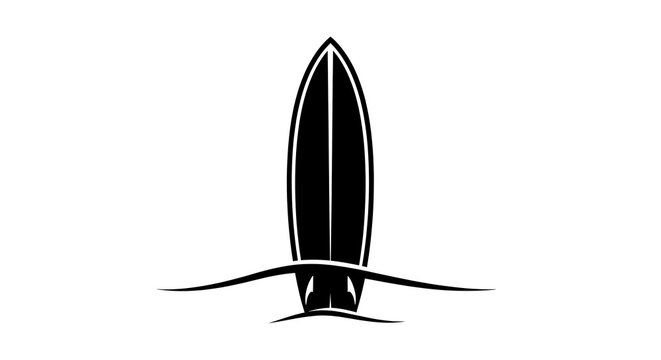 Black surfboard icon floating on water wave