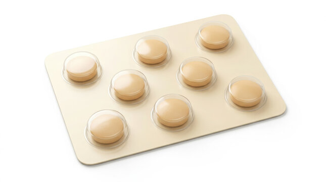 Beige blister pack with beige round medicinal pills isolated on a clean generated using ai