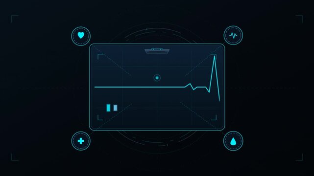 Digital HUD interface with glowing blue EKG data graph animation