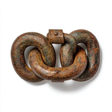 Old Heavy Rusty Iron Chain Links Connected Together Isolated on White Background