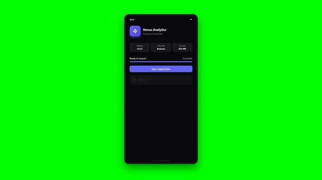 Generic unbranded smartphone app installation download progress bar green screen chroma key UI animation