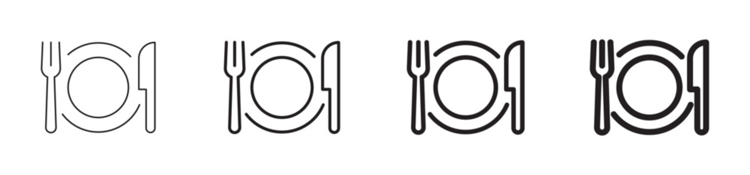 Restaurant Plate Cutlery Line Vector Icon Set, dining, food, fork, knife, meal, kitchen, menu, dish, lunch