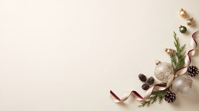 Elegant floral arrangement with pampas grass and winter greenery on a neutral background