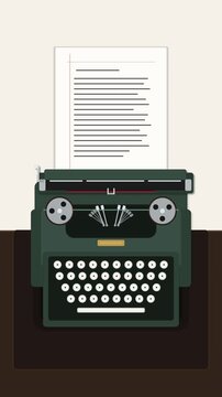 Retro typewriter animation with paper sheet typing text, loop footage