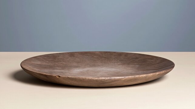 Round wooden chopping board with a polished lacquered finish and grain detail, isolated for food and product display mockup with copy space
