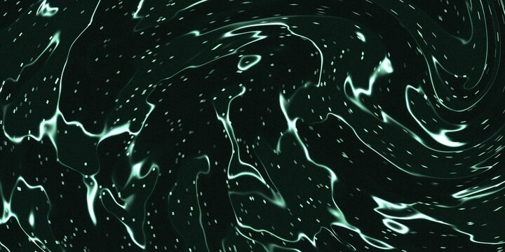 Elegant abstract dark green marble texture with liquid swirls and glowing white speckles creating a celestial cosmic fluid art background
