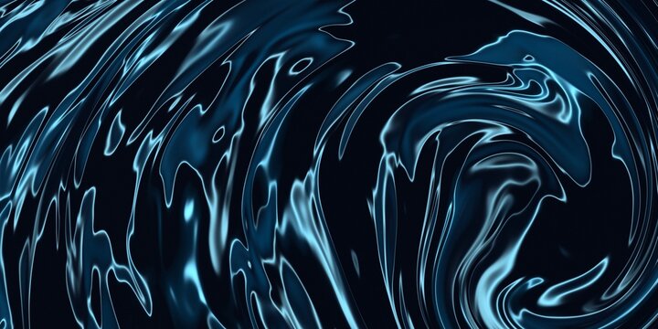 Abstract dark blue liquid marble texture background with glowing metallic swirls and fluid wave pattern