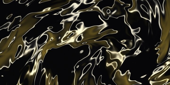 Abstract liquid gold wave ripples on black background luxury metallic fluid texture backdrop