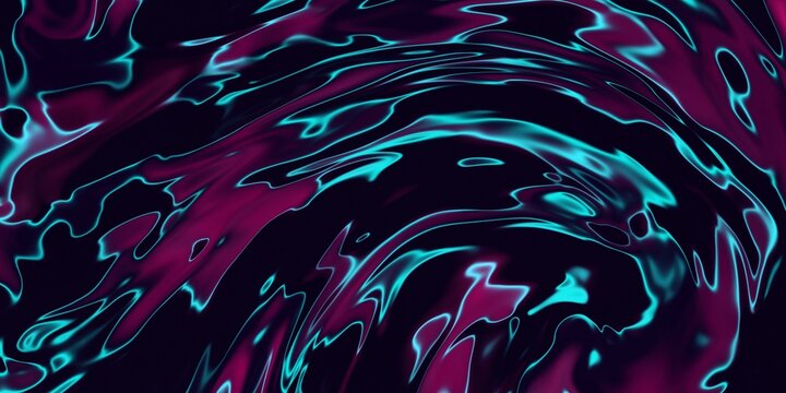 Dark abstract liquid marble background with vibrant neon blue and purple waves flowing fluidly for modern graphic design concept