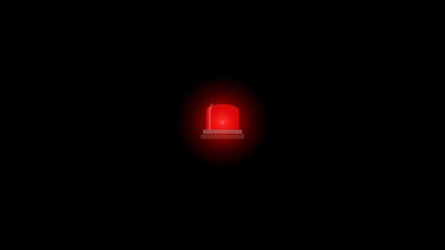Animated red emergency siren with flashing warning light and rotating beacon effect isolated on a solid black background. Perfect for alert, police, danger, and emergency video projects.