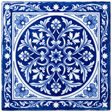 Traditional blue and white ceramic floral tile