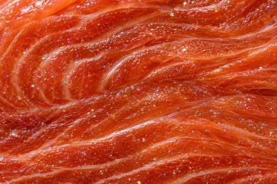 Premium raw salmon fillet with sparkling salt and rich texture