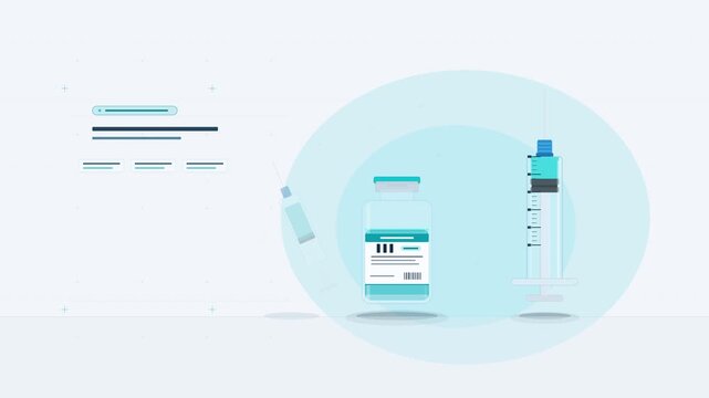 Vaccine vial, syringe, medicine, medical, injection, healthcare, animation