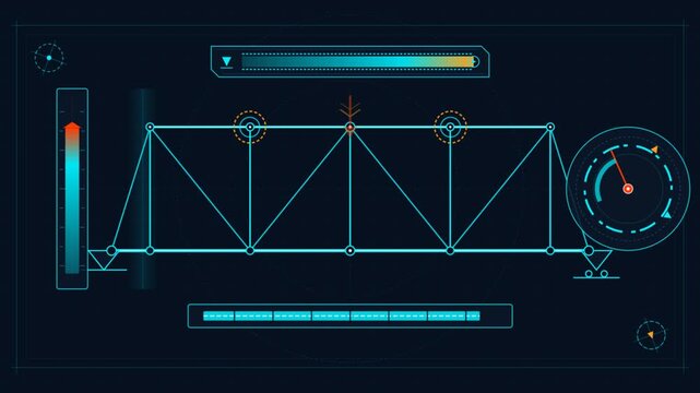 Digital user interface animation showing engineering bridge wireframe data