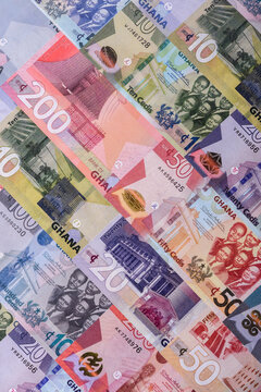 Ghana, Ghanaian paper money, cedi banknotes as currency for exchange or travel. Ghana money