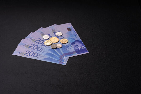 Israel, Israeli paper money, shekel banknotes and agorot coins as currency for exchange