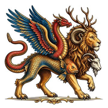 Chimera mythological beast fantasy creature vintage illustration 