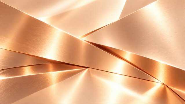 Copper angular plane abstract 3D background with overlapping layer in warm light. A luxury abstract background for beauty and packaging design. Premium design for brand identity.