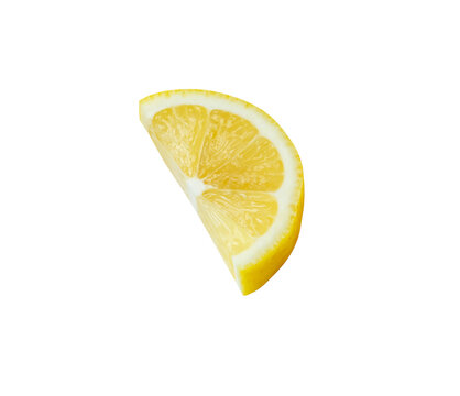 Top view of yellow lemon slice in a semi circle shape isolated on white background with clipping path