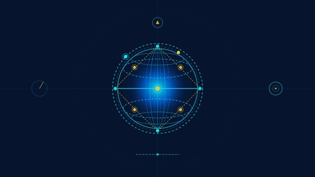 Digital HUD anchor icon morphing animation on dark blue screen
