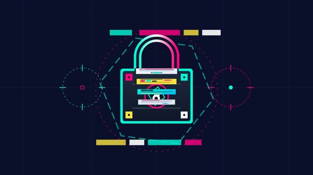Vector interface animation morphing documents into a secure padlock