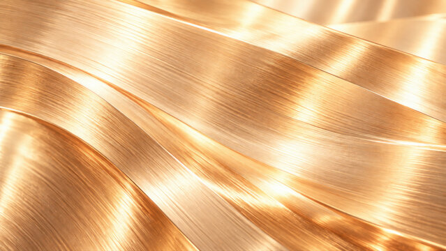 Brushed champagne metal abstract 3D background with fine grain in warm light. A luxury abstract background for jewelry and beauty branding. Warm visual for product campaigns.