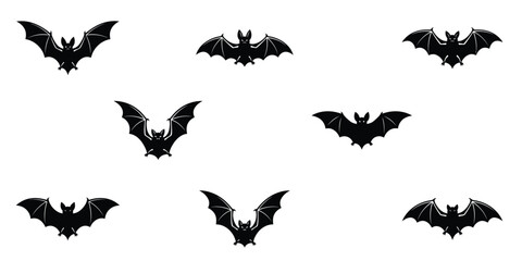 Fototapeta premium Collection of black silhouette bats isolated on a white background for halloween