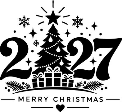 2027 Christmas Typography with Tree and Merry Christmas