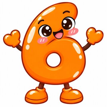 Orange number six cartoon