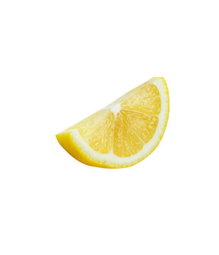 Top view of yellow lemon slice in a semi circle shape isolated on white background with clipping path