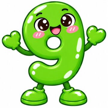 bright green number nine cartoon