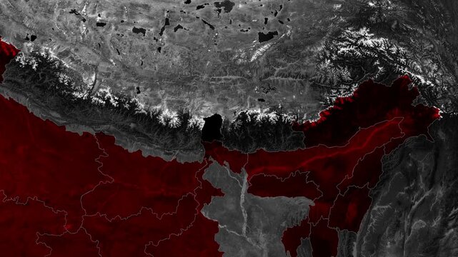 Sikkim state map animation showing borders, mountainous terrain, geography, location, and northeastern Indian regional territory
