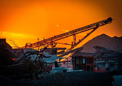 construction site at sunset