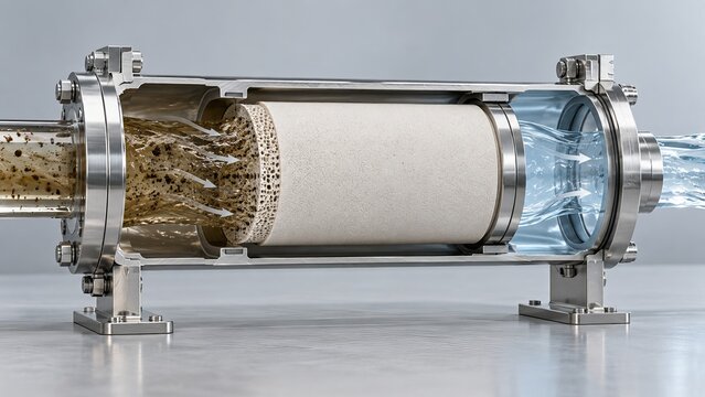 Porous Ceramic Filter Operating Inside a Compact Flow Housing