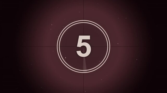 Red Vintage Film Countdown with Glowing Circular Leader