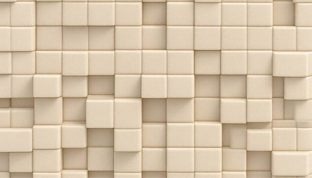 Beige 3D cube blocks pattern background, geometric abstract wall texture for interior design and wallpaper