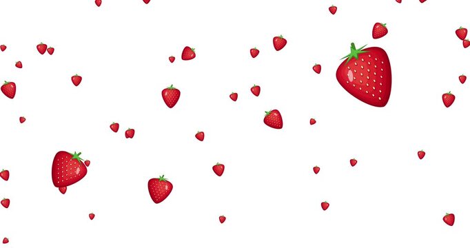 Red strawberry rain falling on white background, seamless 4K loop