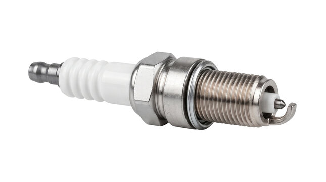 Metallic spark plug isolated on white background studio shot