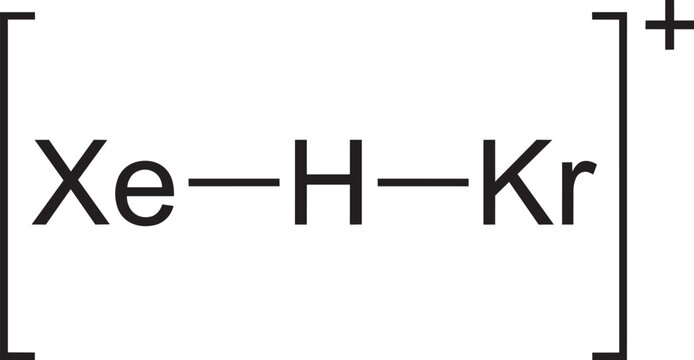 Molecular formula diagram of Xenon Hydrogen Krypton Cation depicting a positively charged noble gas cation featuring a hydrogen atom bonded between xenon and krypton atoms.