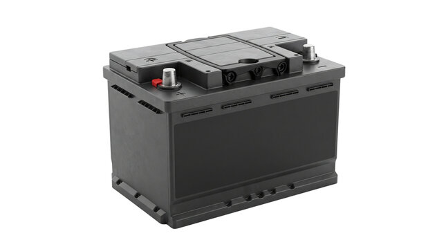 Modern black car battery isolated on white background studio shot