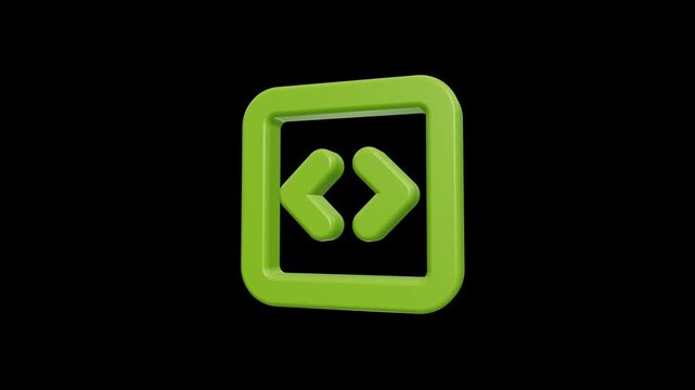 Glossy green coding brackets symbol inside square frame