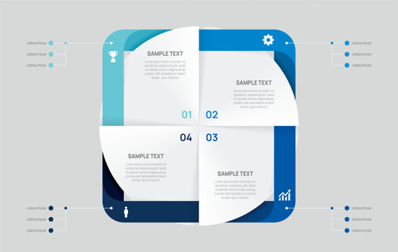 4 Step Modern circle Venn Diagram chart template for business, presentation with icons elements vector illustration.