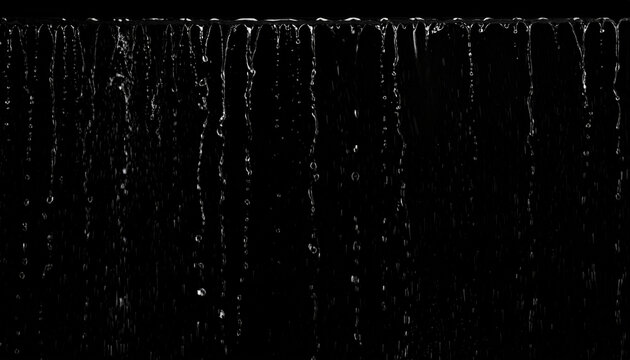 Abstract Waterfall Effect with Falling Water Droplets and Streams Against a Black Background