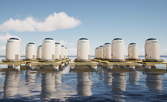 Small modular nuclear reactors on offshore platform in the ocean