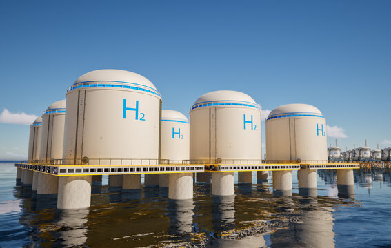 Hydrogen storage system floating on offshore platform