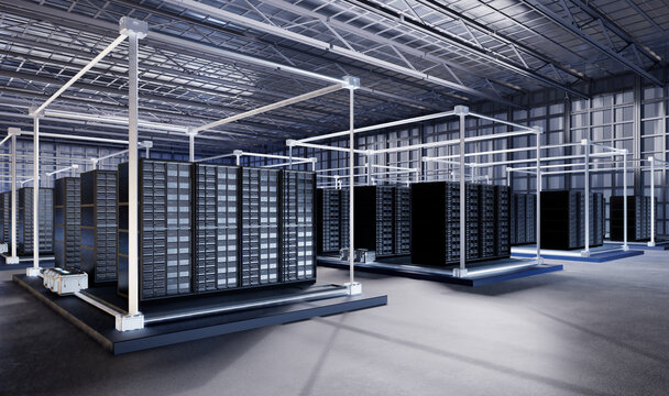 Data center interior or server room inside  full with racks