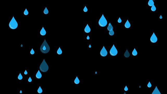 Cartoon rain falling looping animation overlay with blue drop precipitation